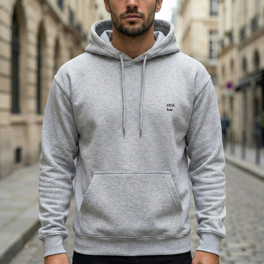 fiche produit stay you hoodie gris face logo 