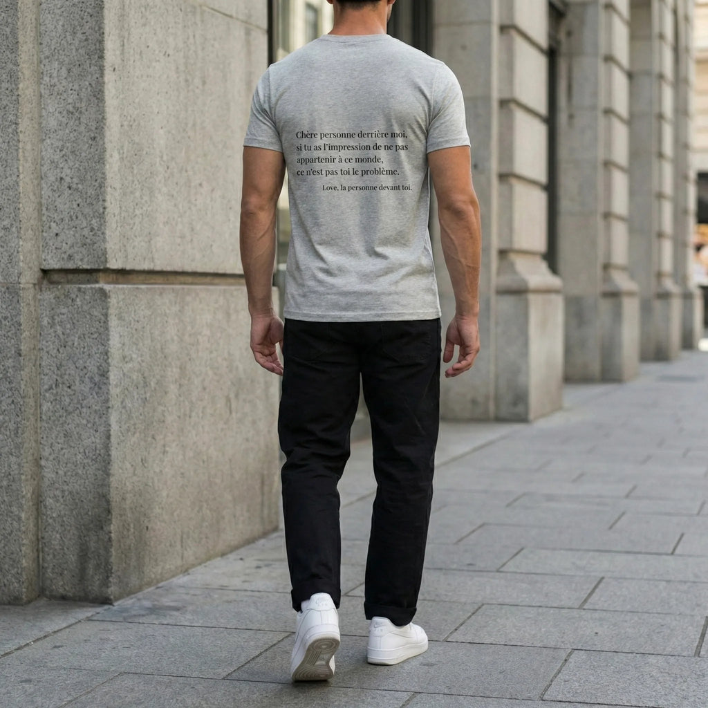 fiche produit stay you t-shirt gris message au dos