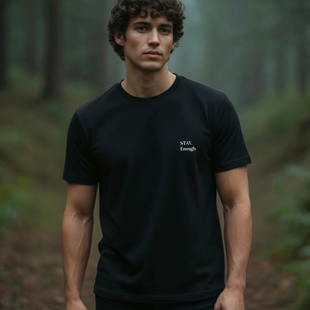 fiche produit stay enough t-shirt noir face logo 