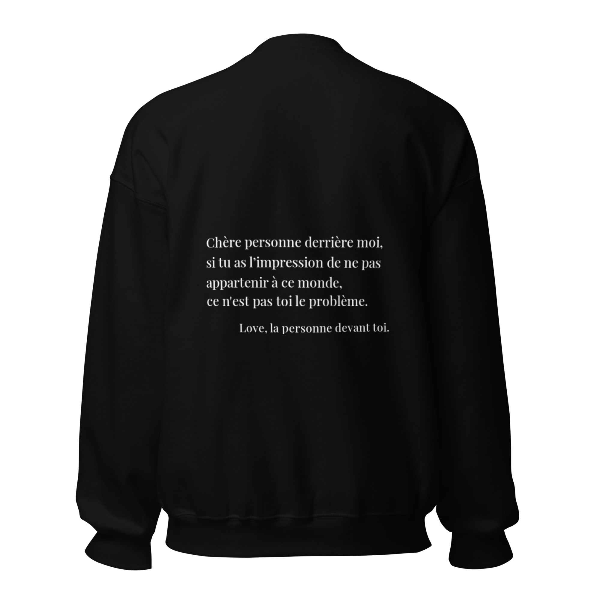 fiche produit stay you sweatshirt noir message au dos 
