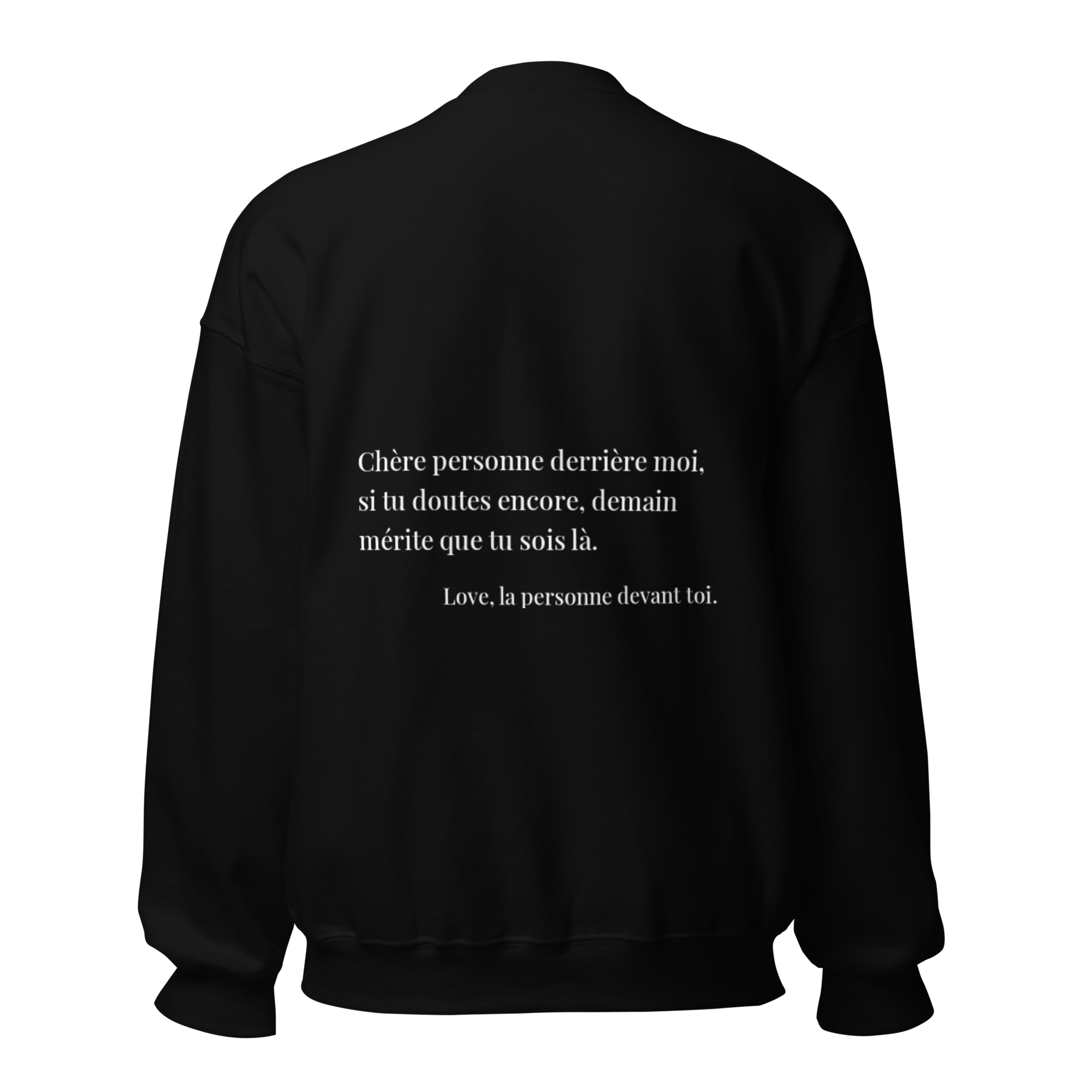 fiche produit stay tomorrow sweatshirt noir message au dos