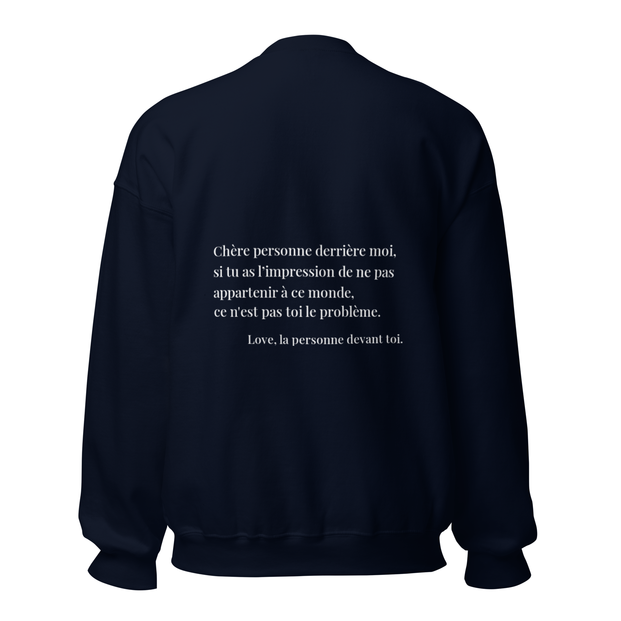 fiche produit stay you sweatshirt bleu message au dos 