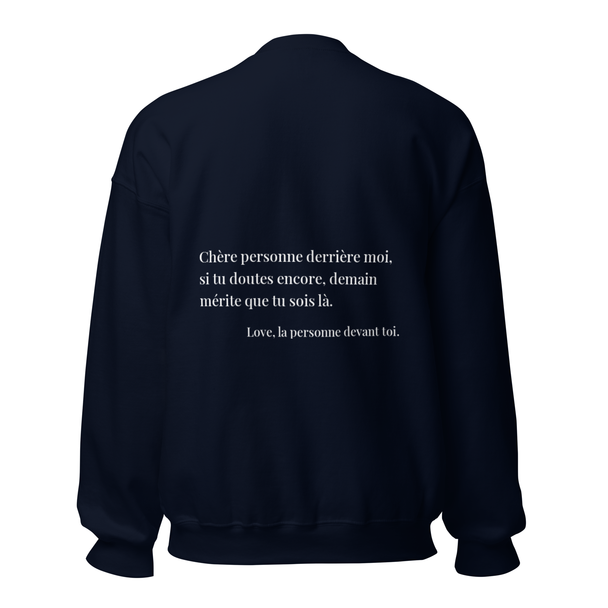 fiche produit stay tomorrow sweatshirt bleu message au dos