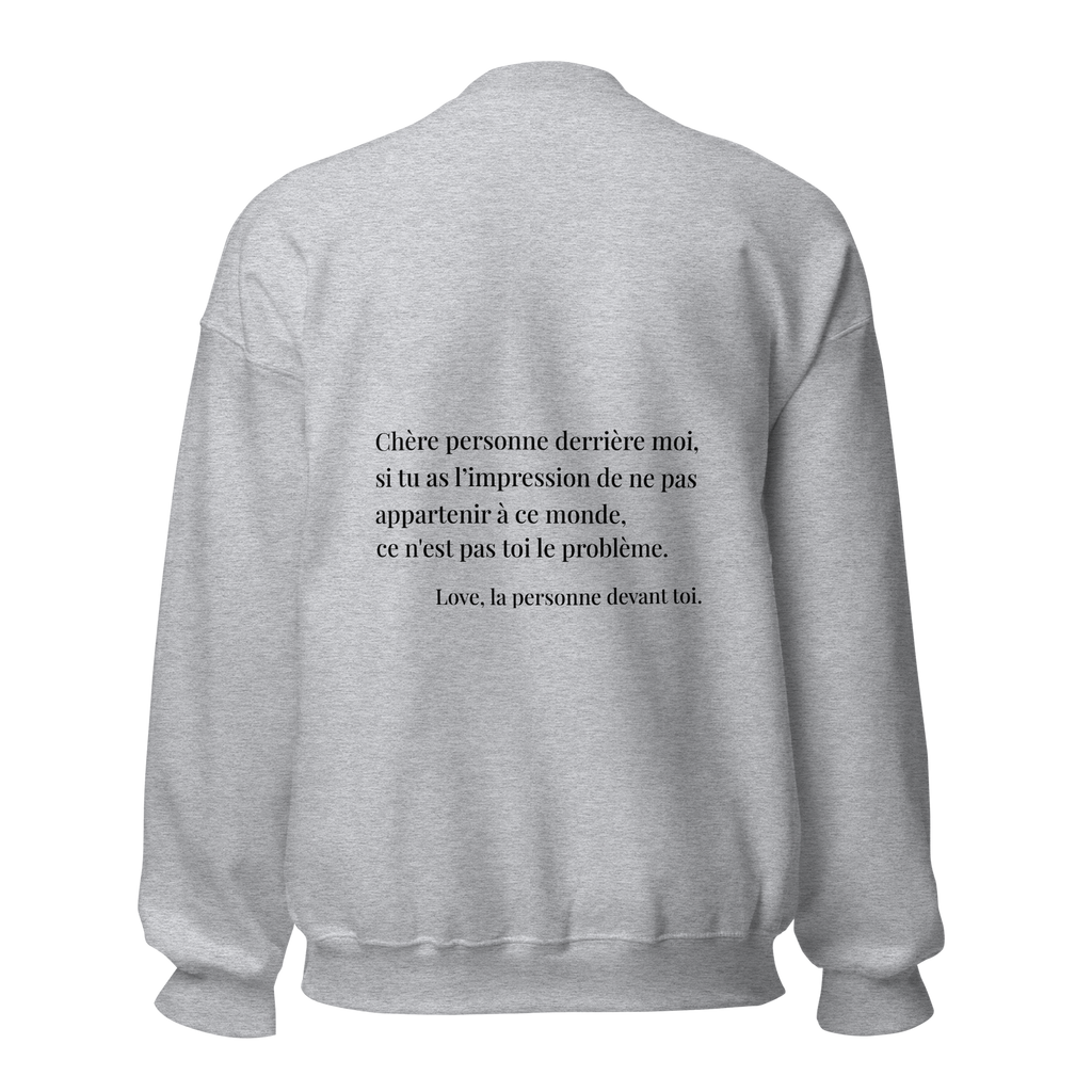 fiche produit stay you sweatshirt gris message au dos 