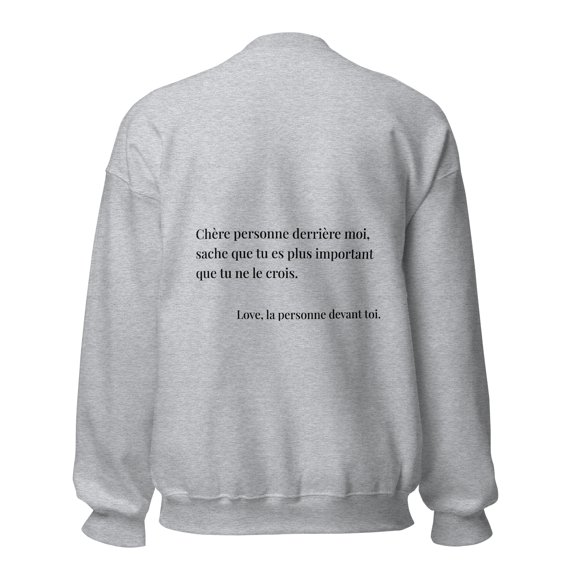fiche produit stay strong sweatshirt gris message au dos