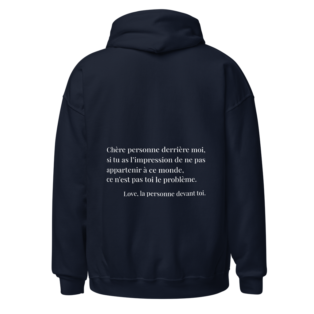 fiche produit stay you hoodie bleu message au dos