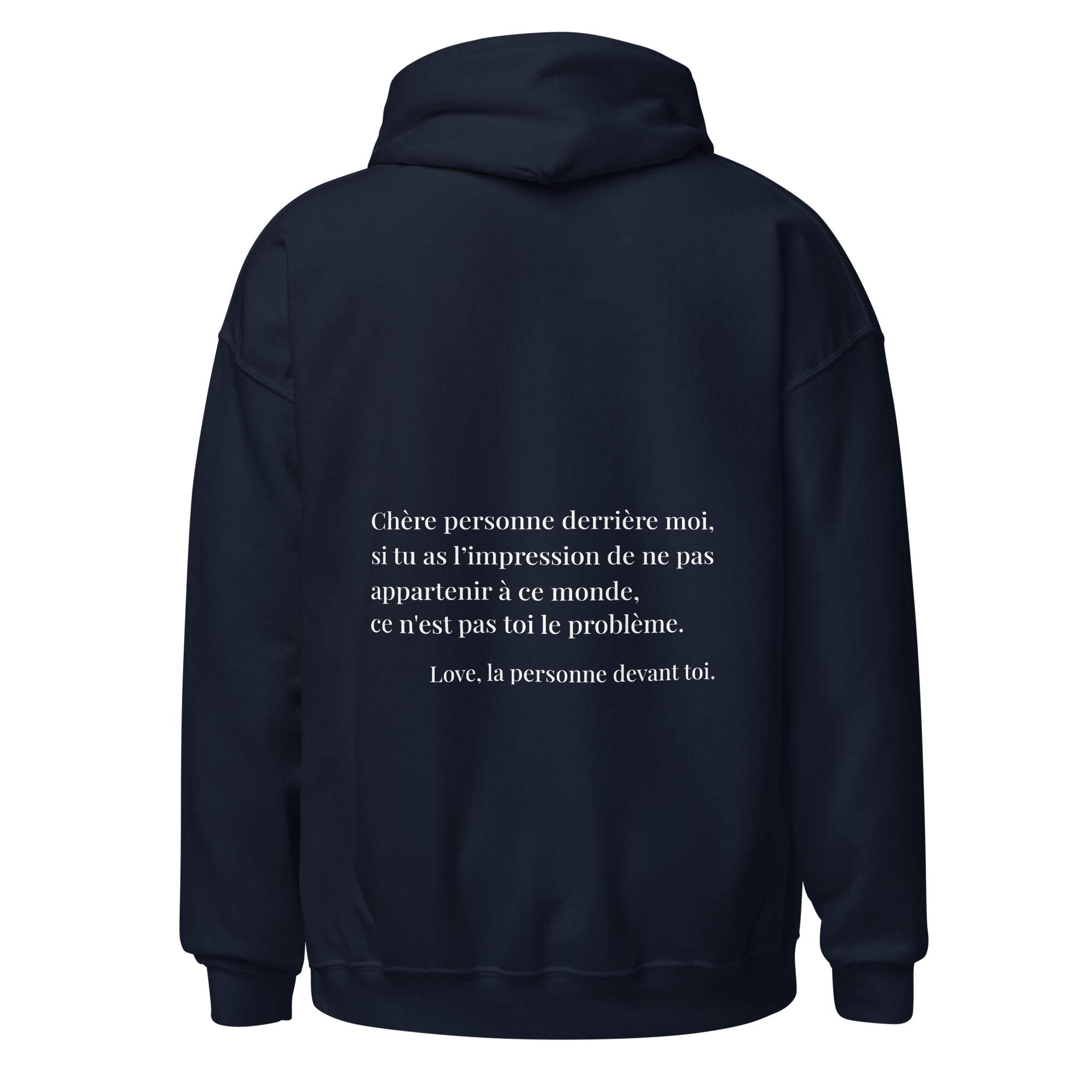 fiche produit stay you hoodie bleu message au dos