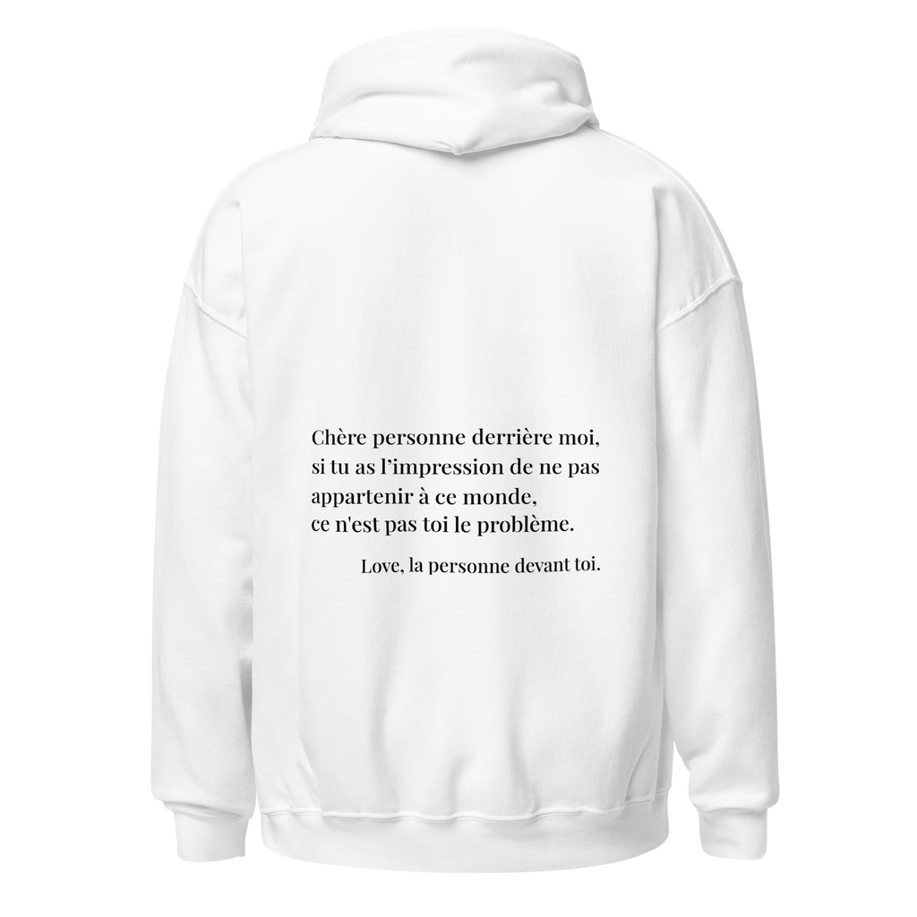 fiche produit stay you hoodie blanc message au dos