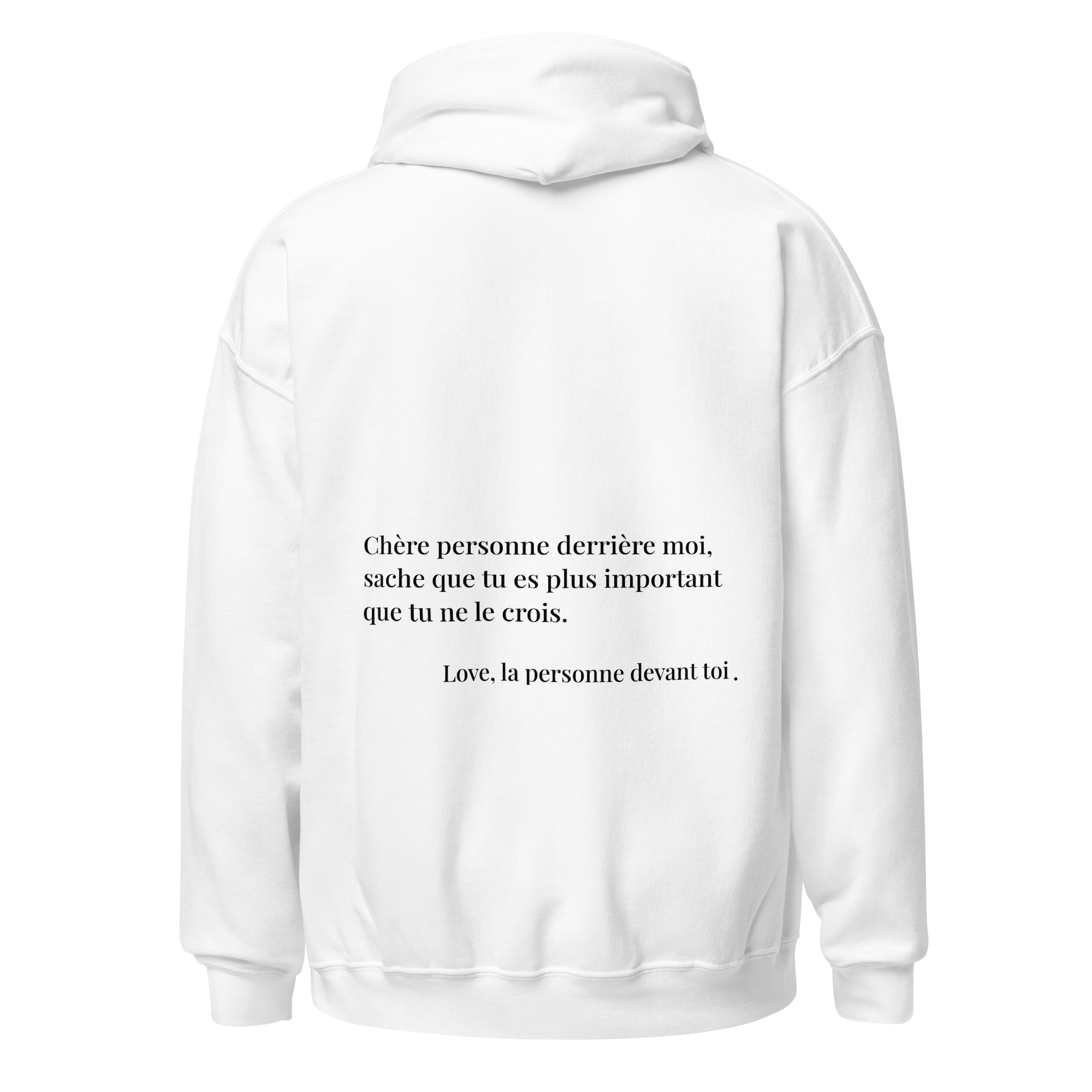fiche produit stay strong hoodie blanc message au dos 