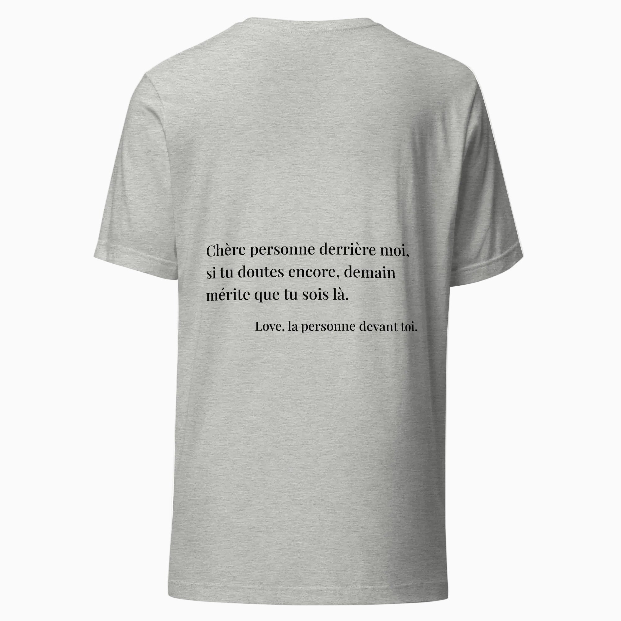 fiche produit t-shirt gris stay tomorrow message au dos