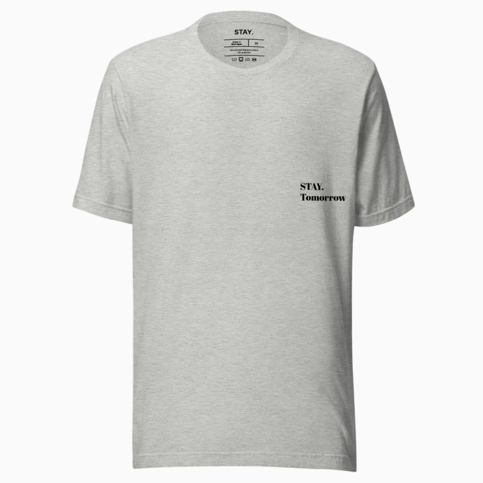 fiche produit t-shirt gris stay tomorrow logo