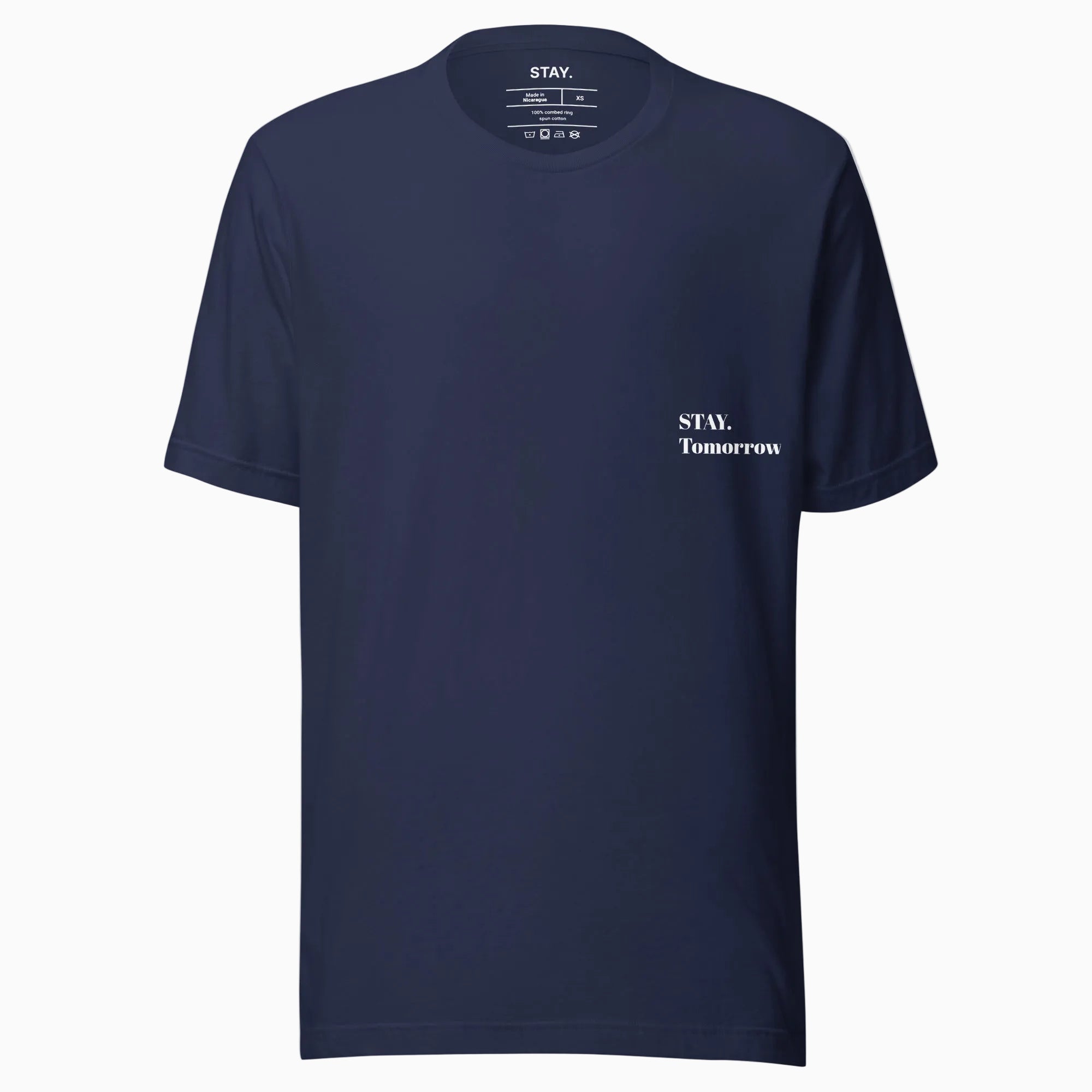 fiche produit t-shirt bleu stay tomorrow logo