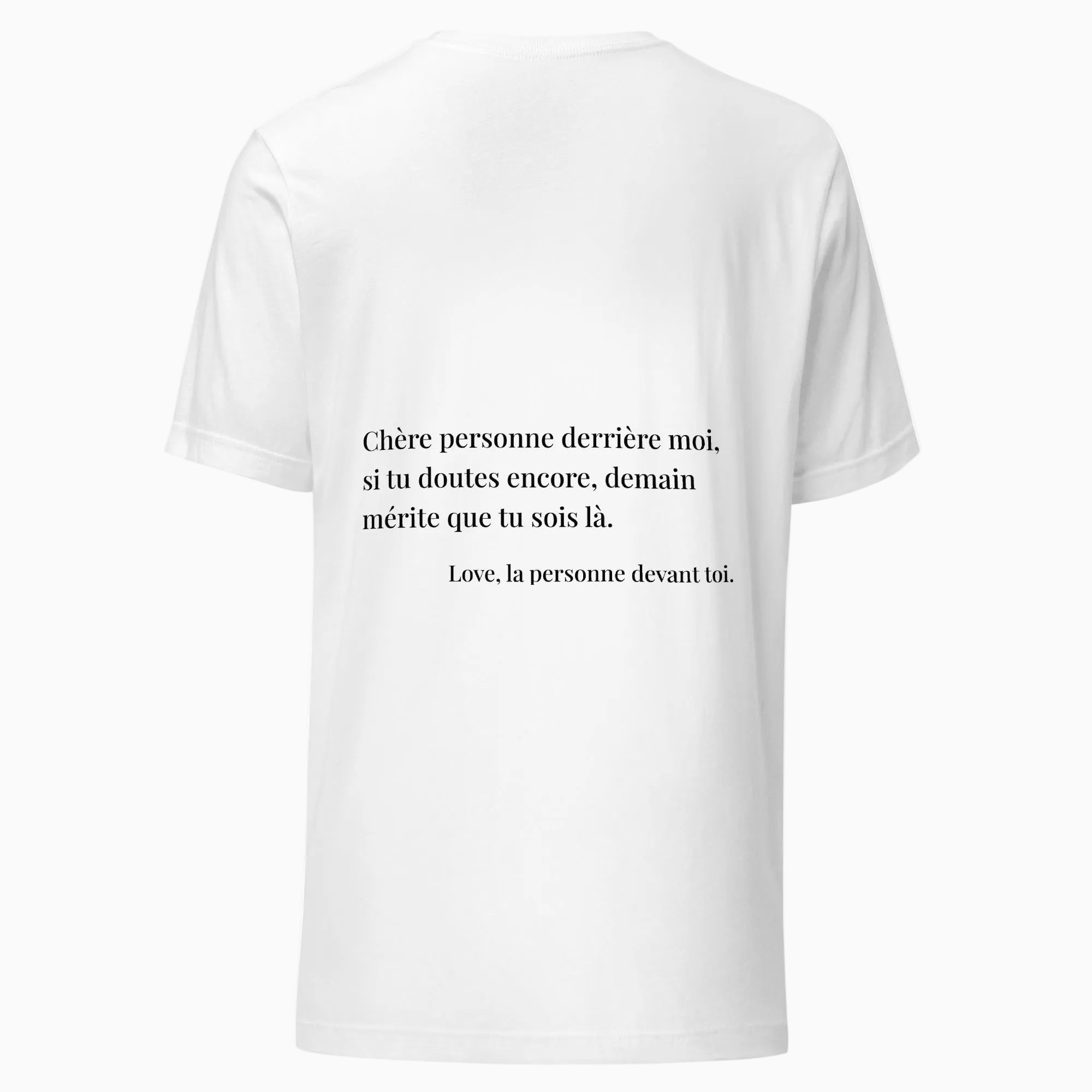 fiche produit t-shirt blanc stay tomorrow message au dos