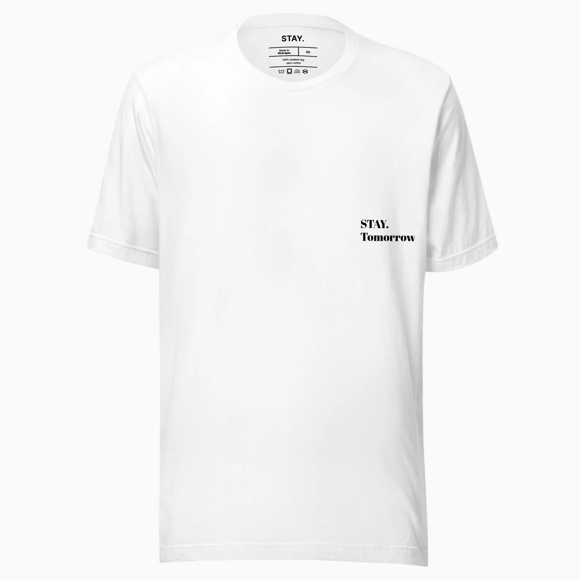fiche produit t-shirt blanc stay tomorrow logo